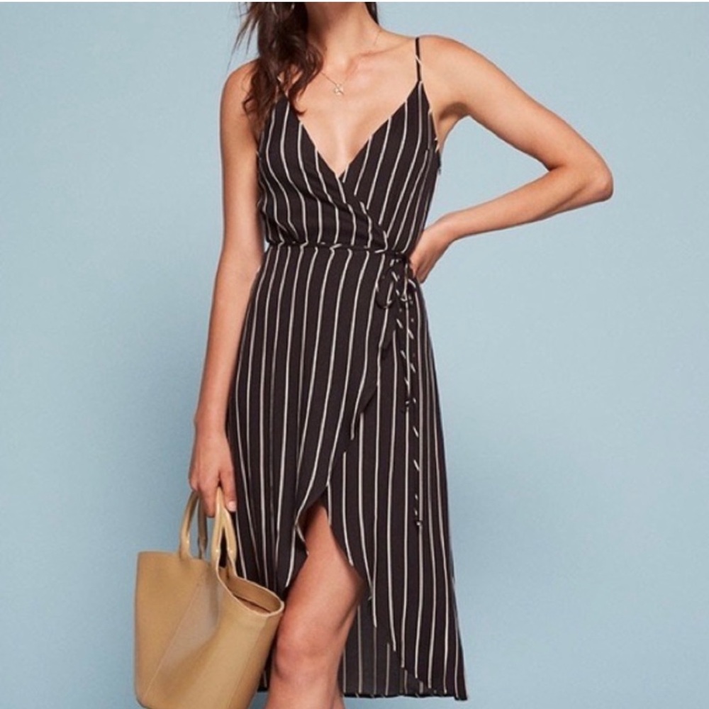 Reformation wrap, midi dress - pin stripe